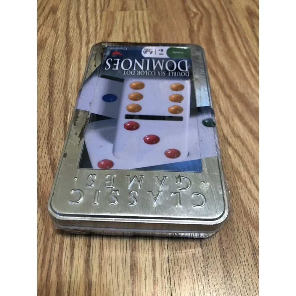 Cardinal Double Six Color Dot Dominoes In Color Collectors Tin, 28 Dominoes